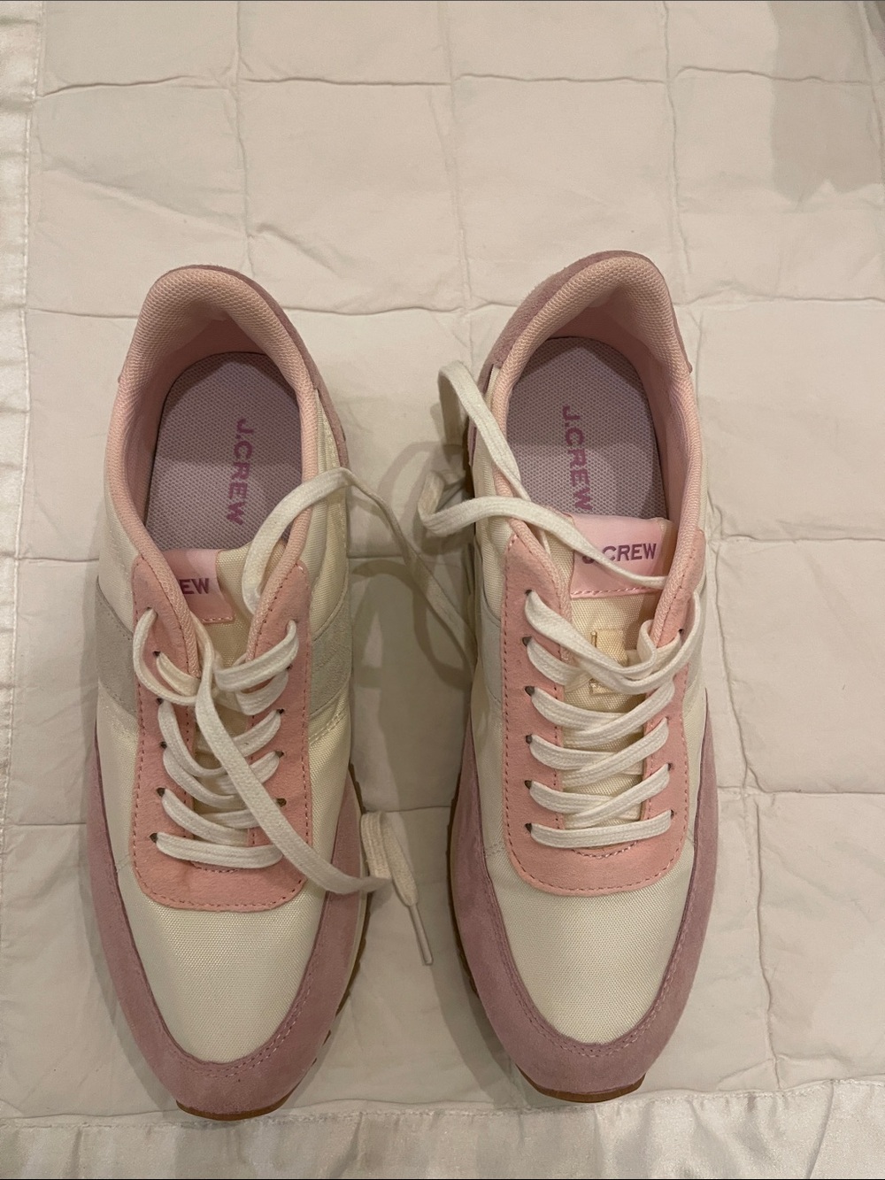 J. Crew Pink and White Retro Runner Sneakers